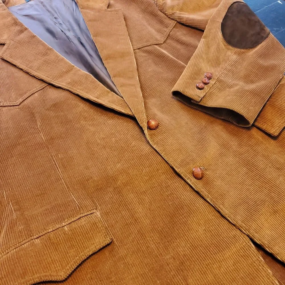 Vintage Levi's Panetela Mens Corduroy Western Blazer Honey Brown Elbow Patch 48L